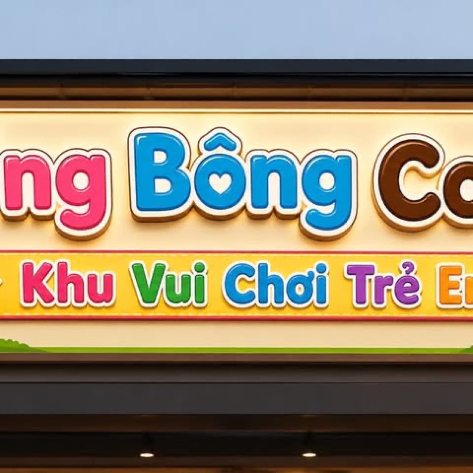 Phần chữ nổi nhiều màu của bảng hiệu khu vui chơi trẻ em