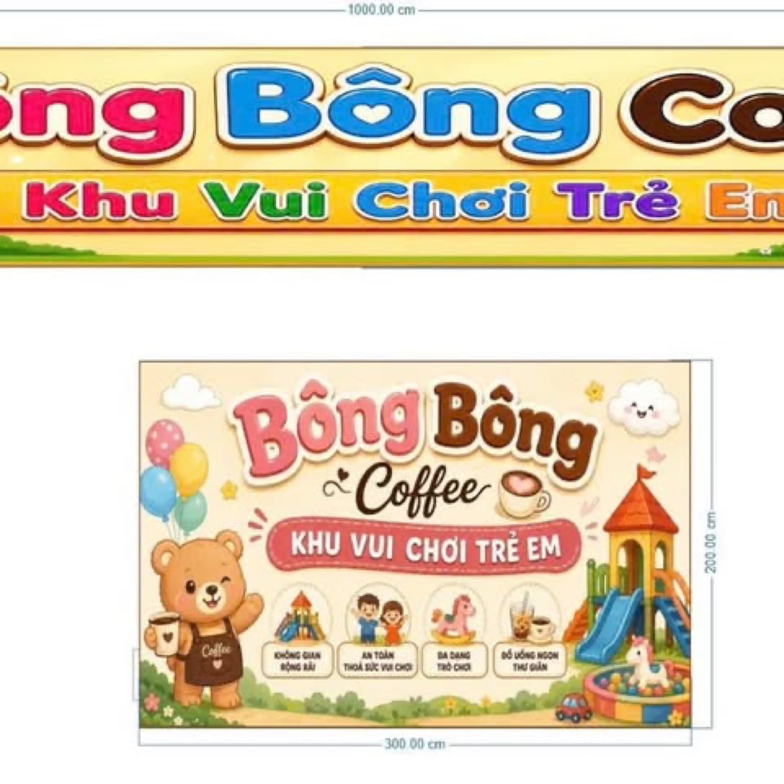 Bản thiết kế bảng hiệu Bông Bông Coffee cho khu vui chơi trẻ em