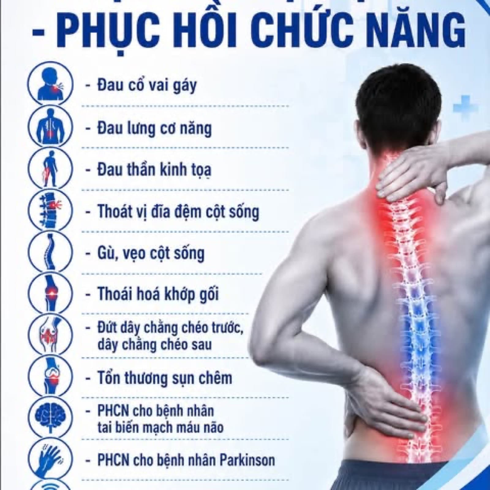 Bản thiết kế bảng thông tin phục hồi chức năng với hình minh họa cột sống